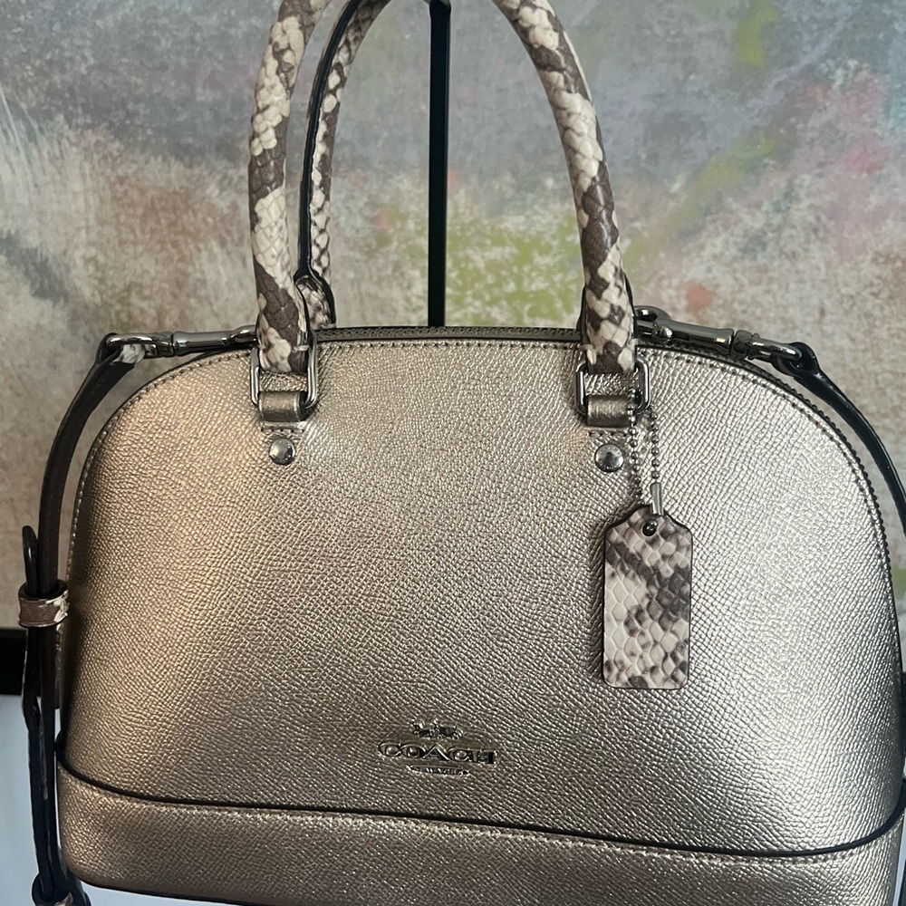 Coach Gold Metallic And Python Embossed Domed Sie… - image 3